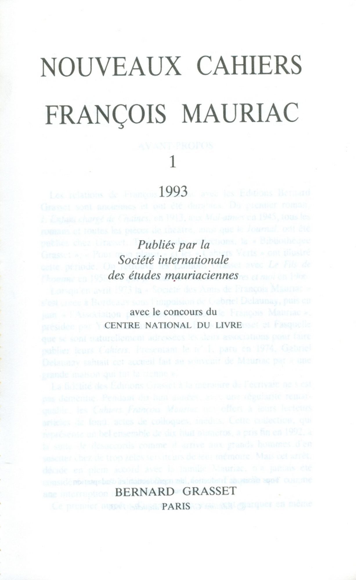 Nouveaux cahiers François Mauriac nº01