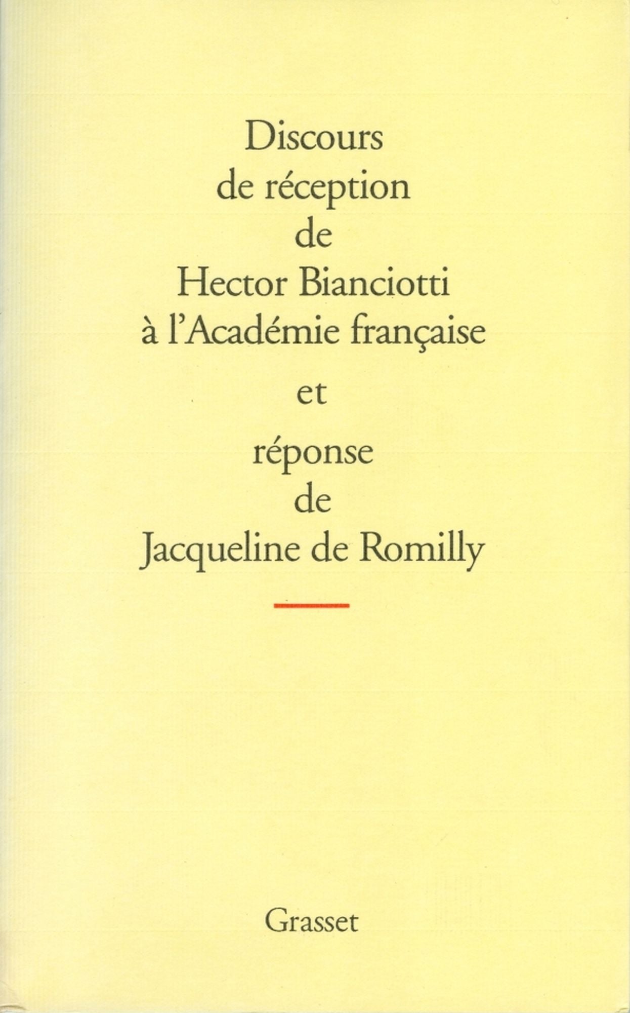 Discours de reception à l'académie française