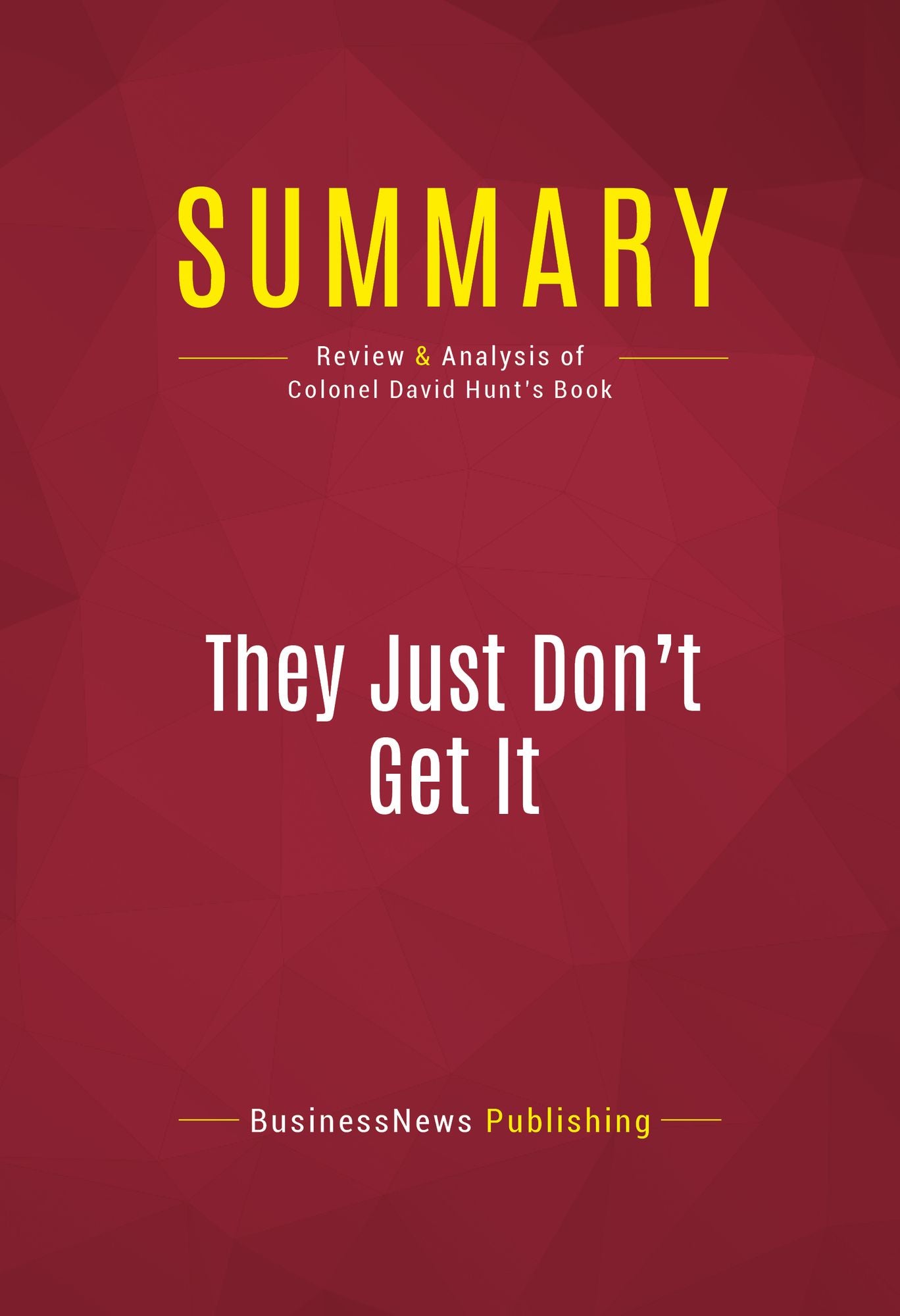 Summary of They Just Don't Get It: How Washington is Still Compromising Your Safety - and What You Can Do About It - Colonel David Hunt
