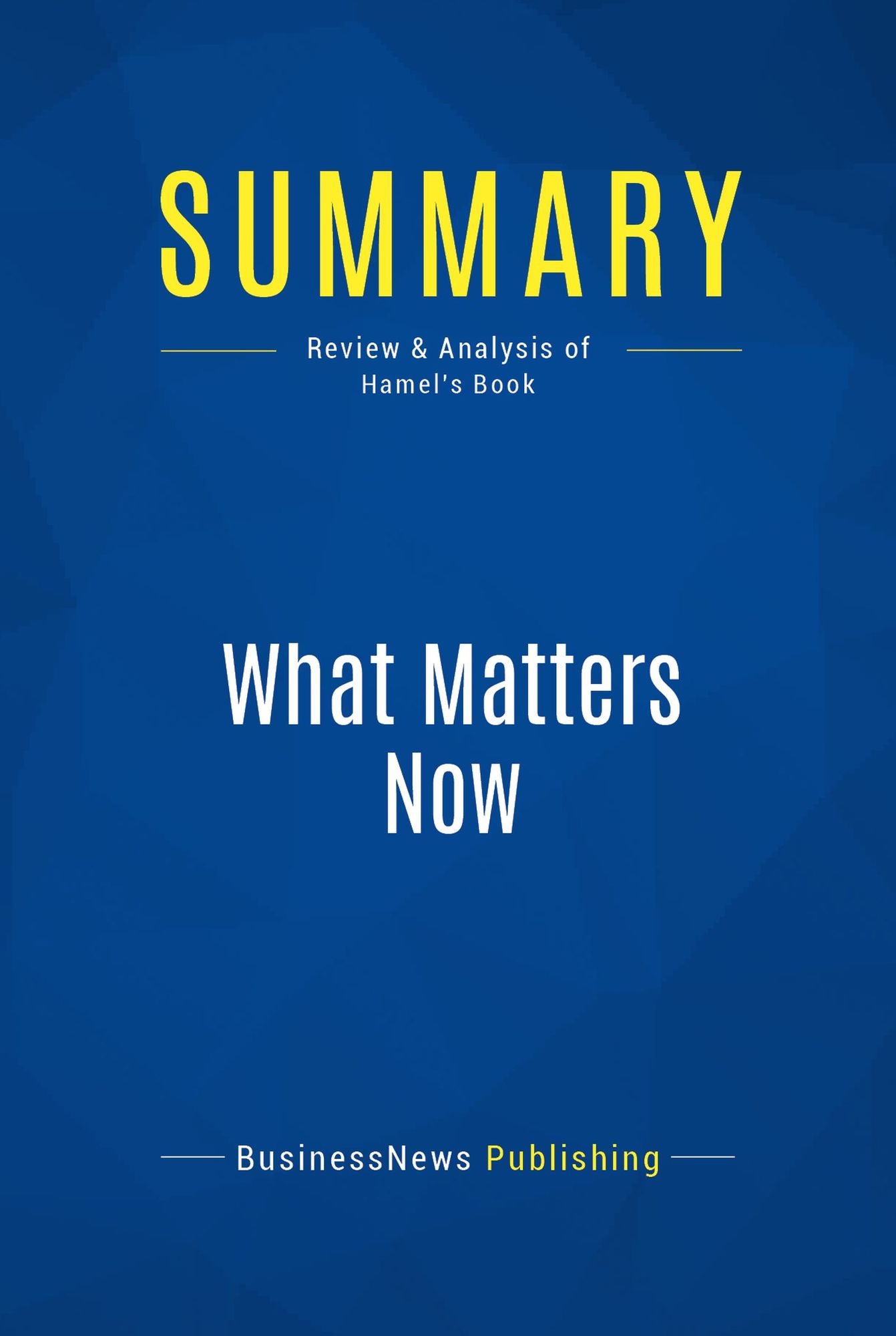 Summary: What Matters Now: Review and Analysis of Hamel's Book