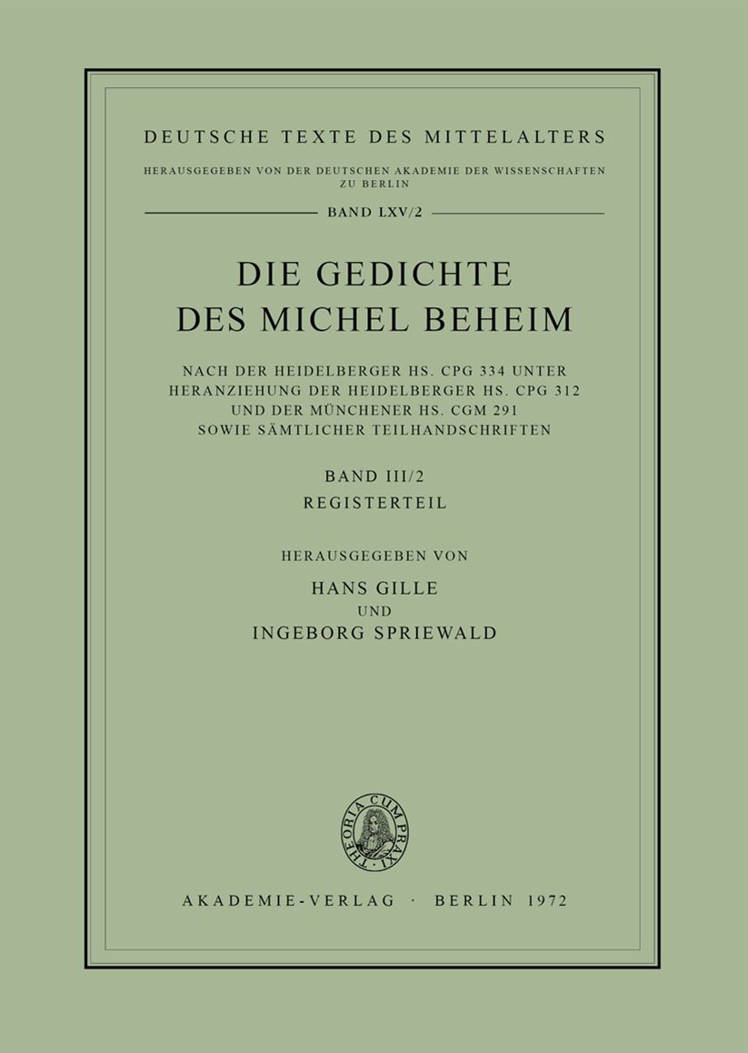 Die Gedichte des Michel Beheim, Band III/2, Registerteil