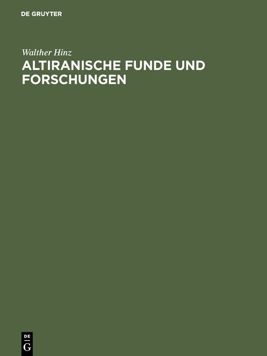 Altiranische Funde Und Forschungen