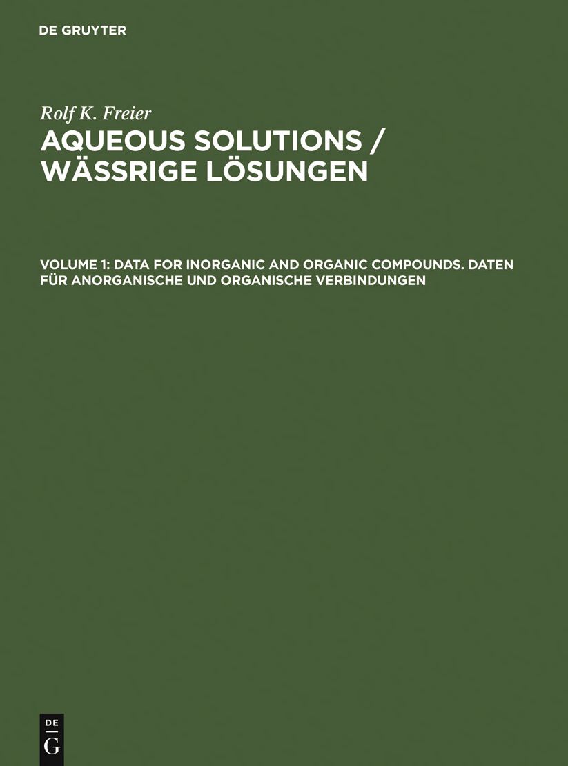 Data for Inorganic and Organic Compounds. Daten fur Anorganische und Organische Verbindungen