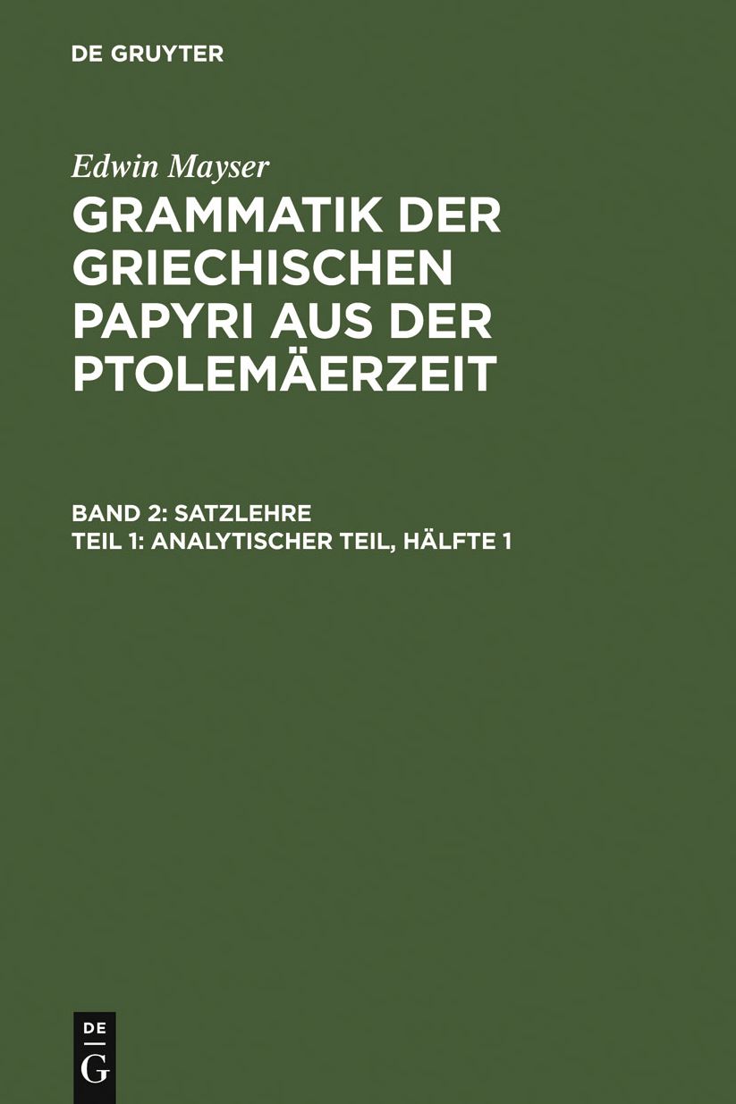 Analytischer Teil, Halfte 1