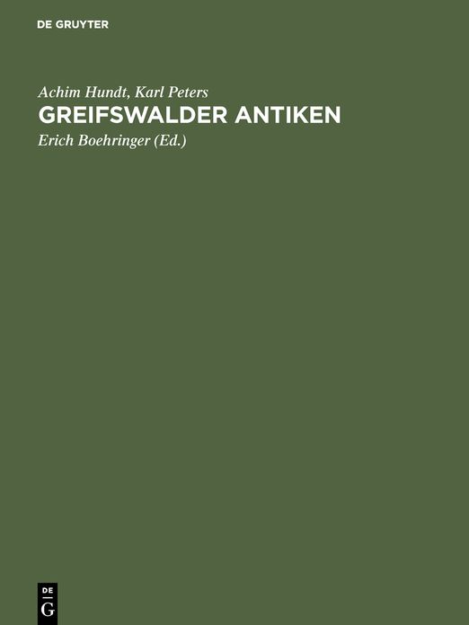 Greifswalder Antiken,Gedachtnisgabe Fur Erich Pernice