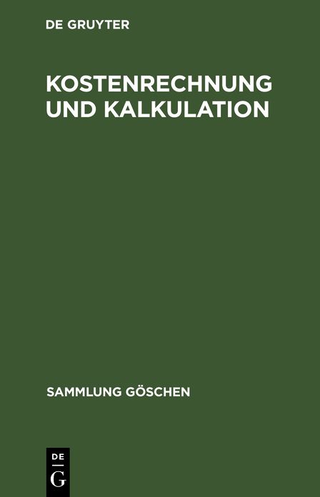 Kostenrechnung Und Kalkulation
