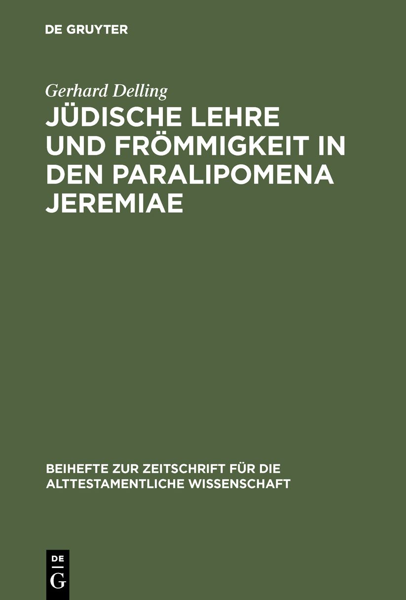 Judische Lehre Und Frommigkeit in Den Paralipomena Jeremiae