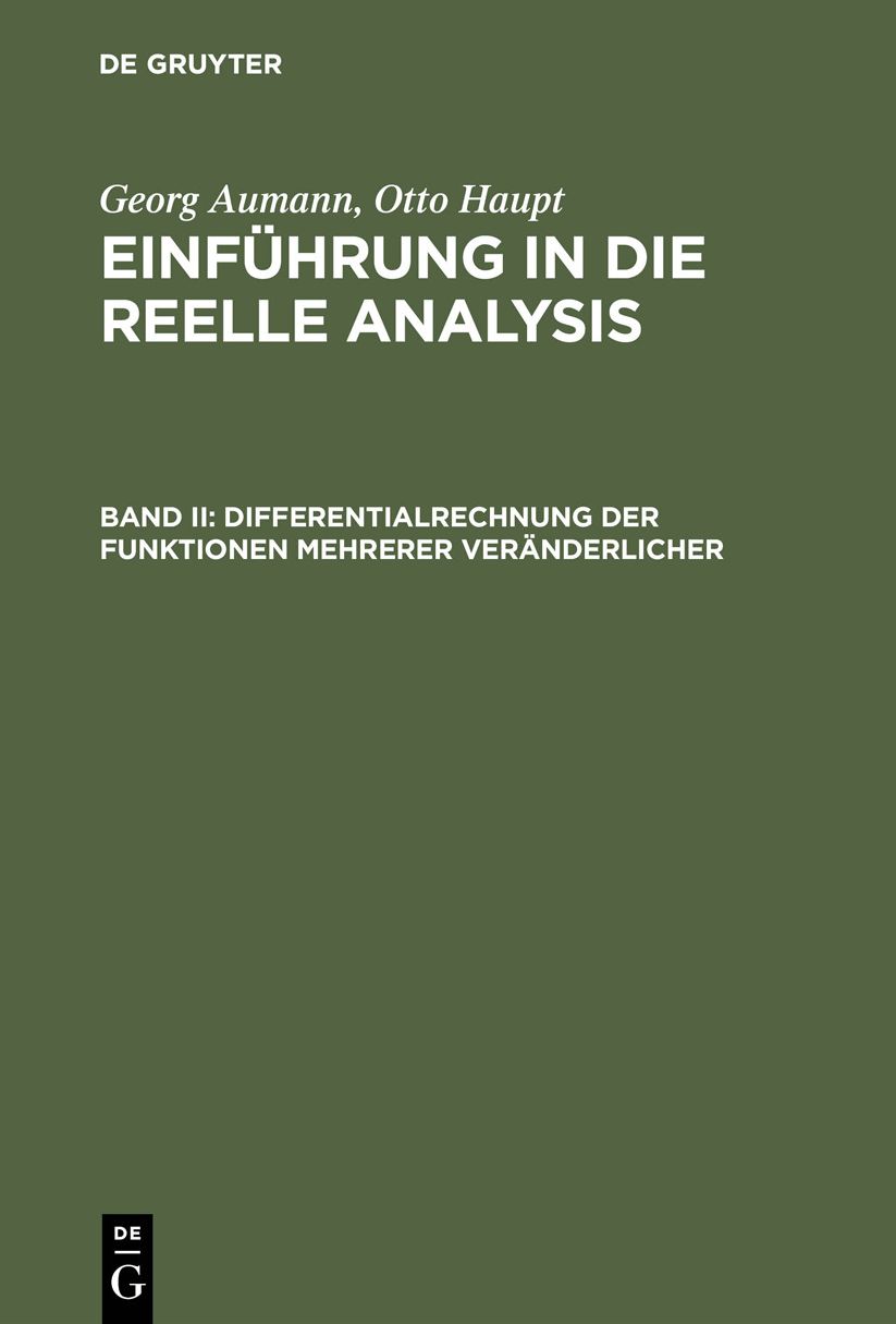 Differentialrechnung der Funktionen mehrerer Veranderlicher