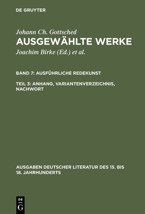 Anhang, Variantenverzeichnis, Nachwort