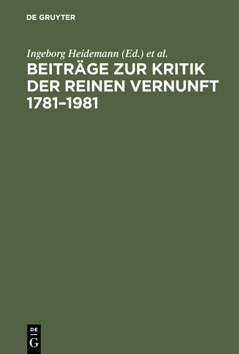 Beitrage Zur Kritik Der Reinen Vernunft 1781-1981