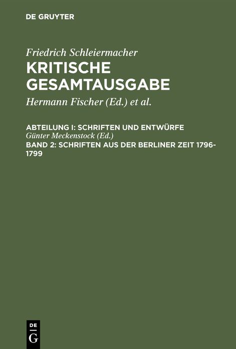 Schriften aus der Berliner Zeit 1796-1799
