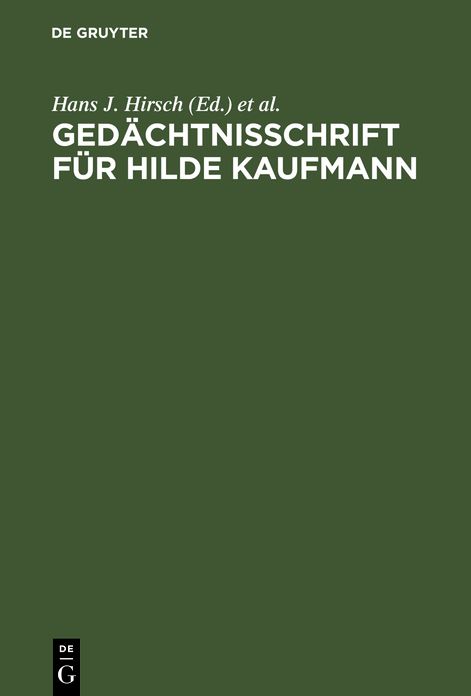 Gedachtnisschrift Fur Hilde Kaufmann