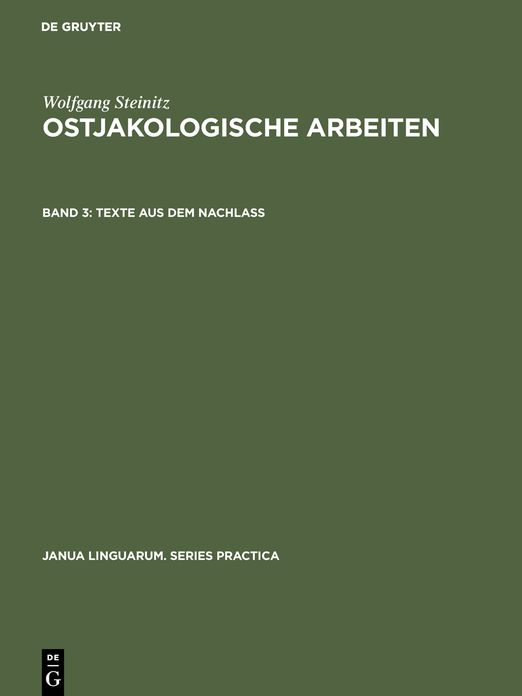 Ostjakologische Arbeiten,BD 3,Texte Aus DEM Nachlass