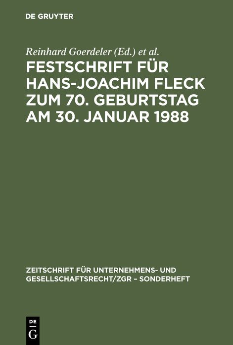 Festschrift fur Hans-Joachim Fleck zum 70. Geburtstag am 30. Januar 1988