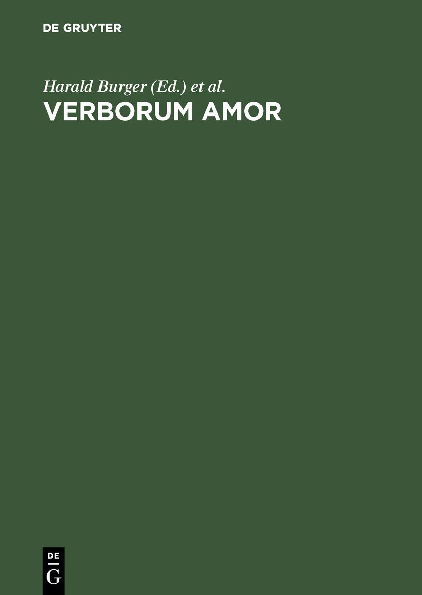Verborum Amor: Studien zur Geschichte and Kunst der Deutschen Sprache Festschrift fur Stefan Sonderegger zum 65. Geburstag