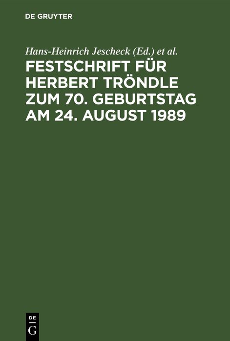 Festschrift Fur Herbert Trondle ZUM 70. Geburtstag Am 24. August 1989