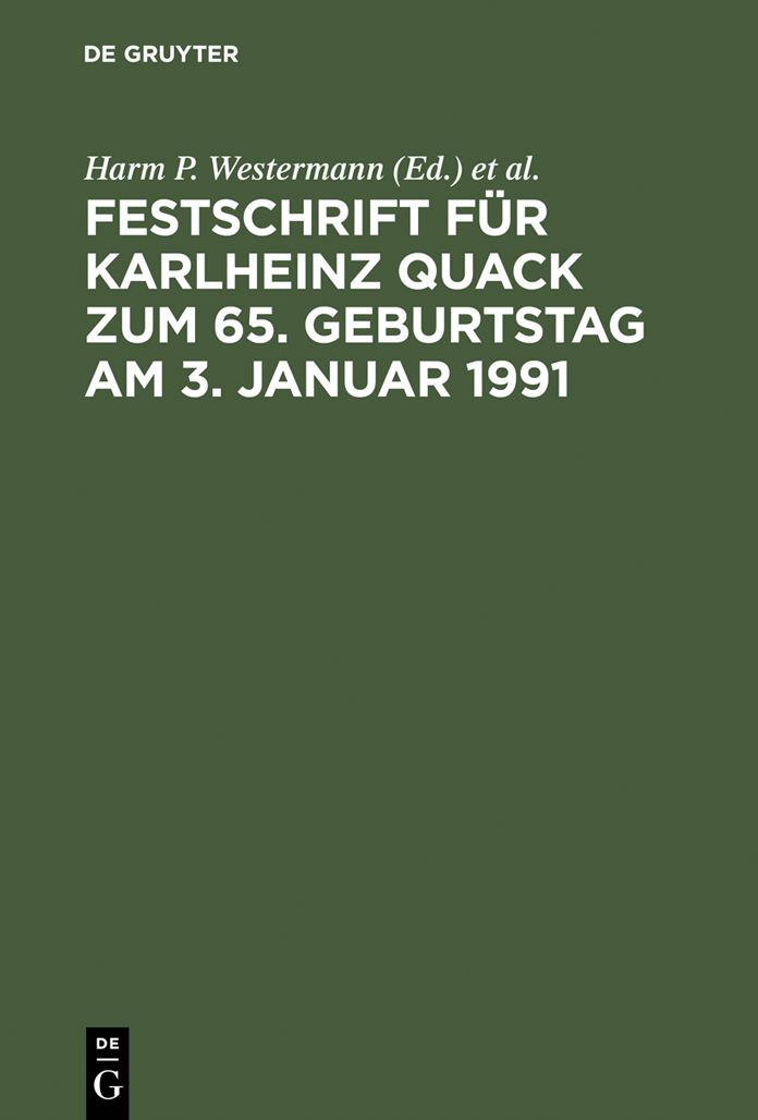 Festschrift fur Karlheinz Quack zum 65. Geburtstag am 3. Januar 1991