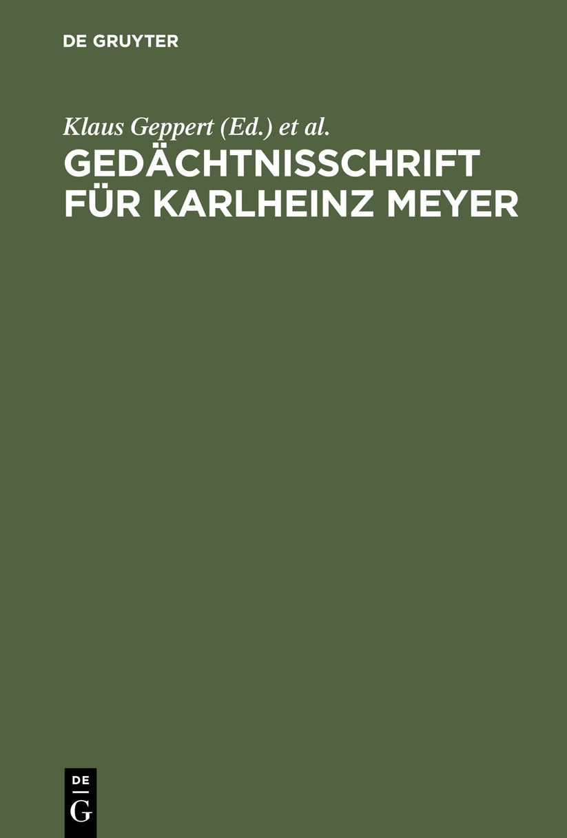 Gedachtnisschrift Fur Karlheinz Meyer