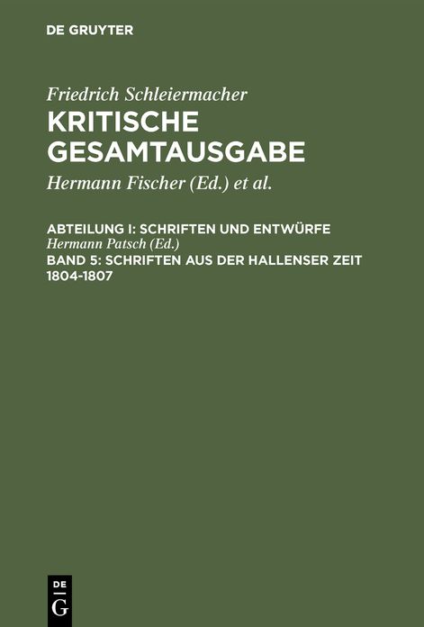 Schriften aus der Hallenser Zeit 1804-1807