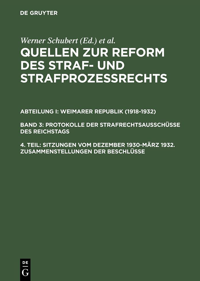 Sitzungen vom Dezember 1930-Marz 1932. Zusammenstellungen der Beschlusse