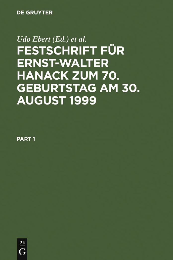 Festschrift Fur Ernst-Walter Hanack ZUM 70. Geburtstag Am 30. August 1999