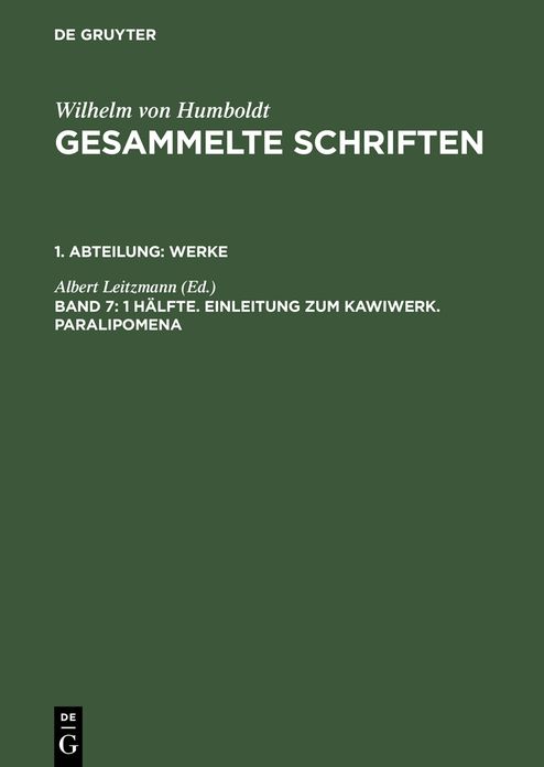 1 Halfte. Einleitung zum Kawiwerk. Paralipomena