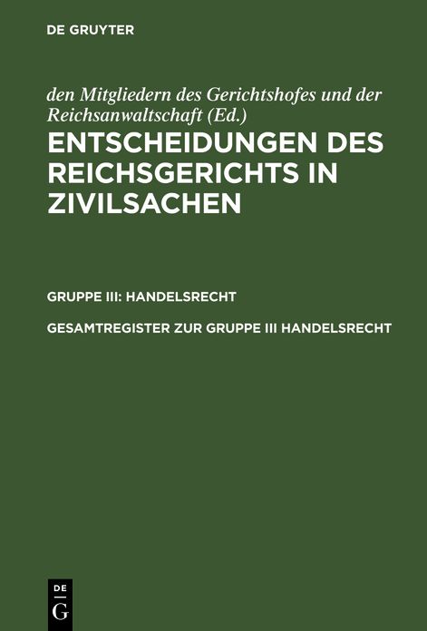 Gesamtregister zur Gruppe III Handelsrecht