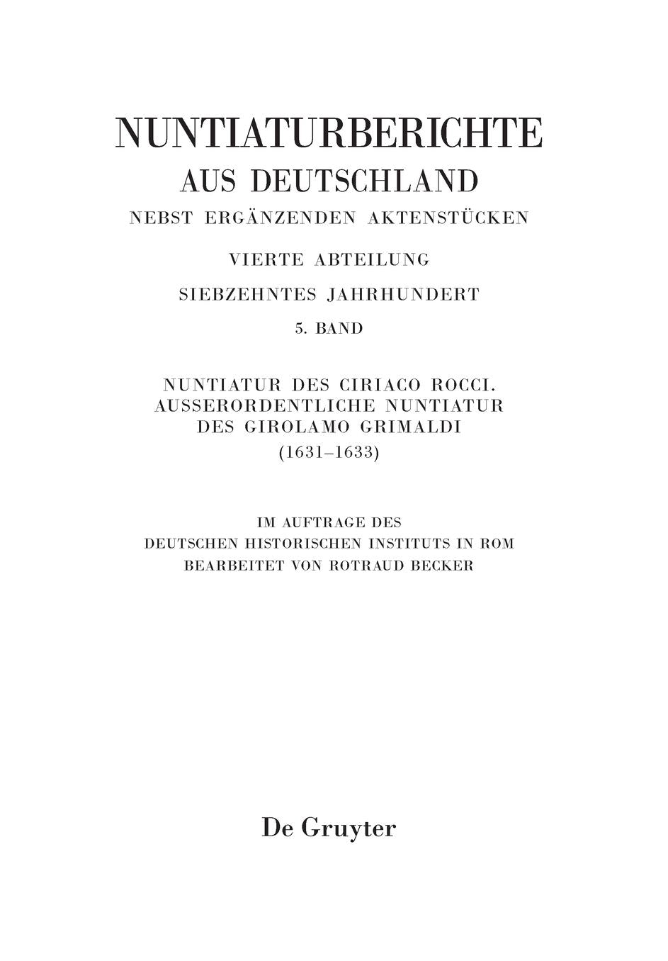 Nuntiatur des Ciriaco Rocci. Ausserordentliche Nuntiatur des Girolamo Grimaldi (1631-1633)