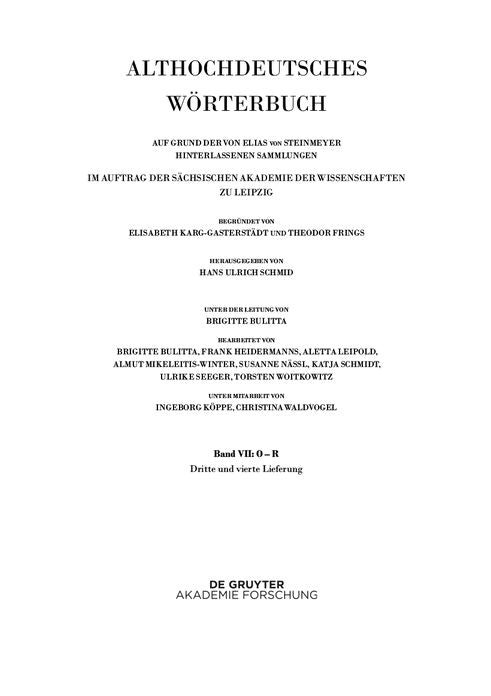 Band VII: O - R. 3. und 4. Lieferung (ouga bis platamuos)