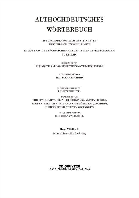 Band VII: O ? R. 10. bis 12. Lieferung