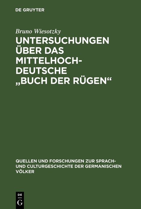 Untersuchungen uber das mittelhochdeutsche "Buch der Rugen"