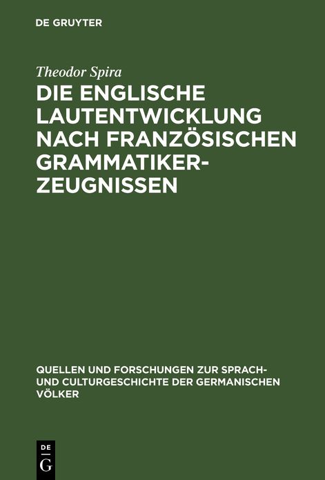 Die englische Lautentwicklung nach franzosischen Grammatiker-Zeugnissen
