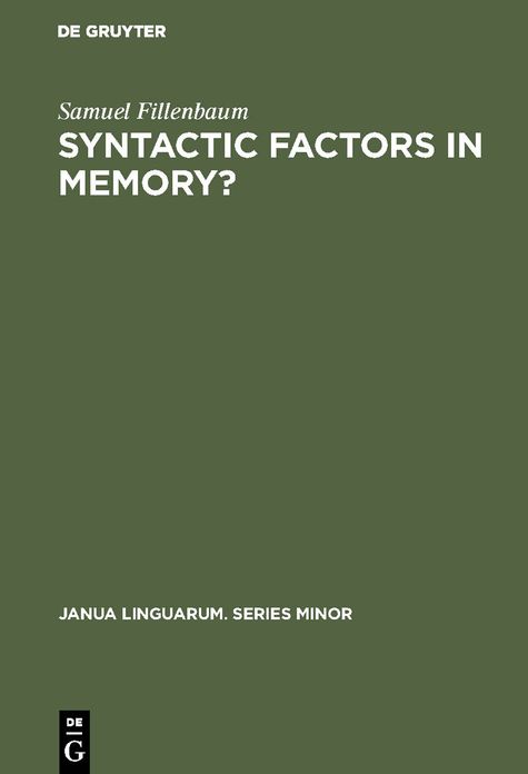 Syntactic factors in Memory?