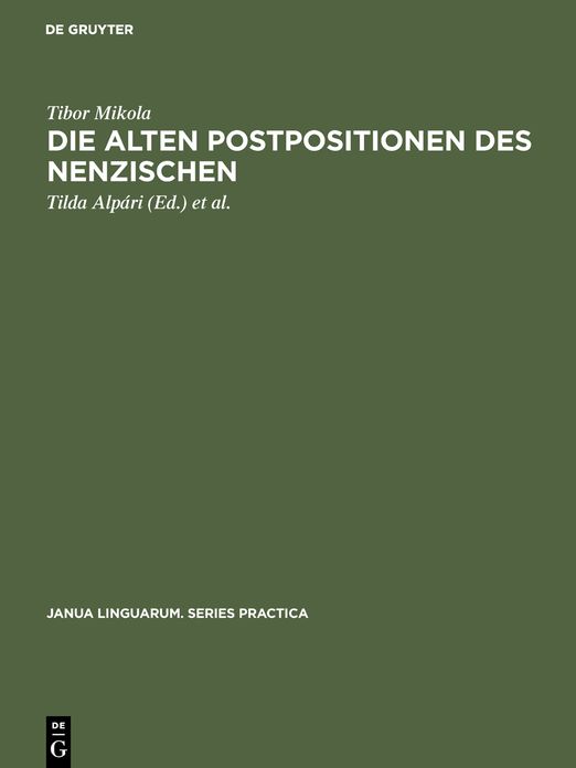 Die alten Postpositionen des Nenzischen: Juraksamojedischen