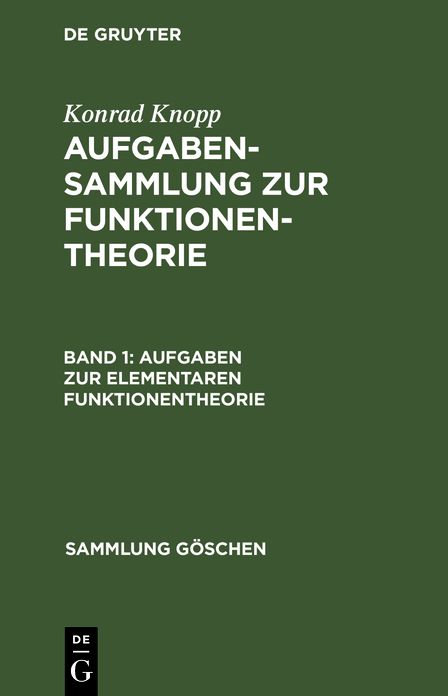 Aufgaben zur elementaren Funktionentheorie: Aus: Aufgabensammlung zur Funktionentheorie, 1