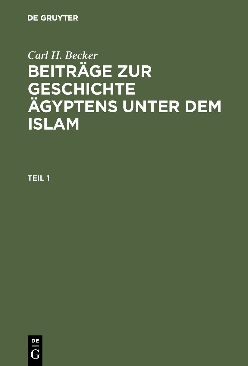 Beiträge zur Geschichte Ägyptens unter dem Islam: H. 1