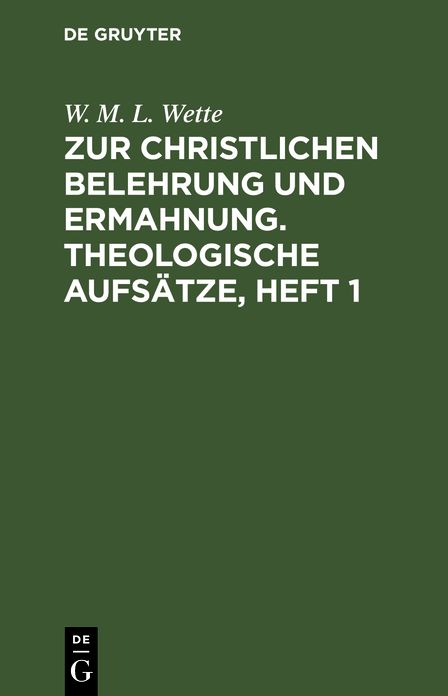 Zur christlichen Belehrung und Ermahnung : theologische Aufsätze: H. 1