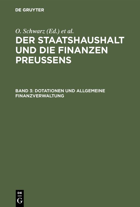 Dotationen und Allgemeine Finanzverwaltung: Bd. 3