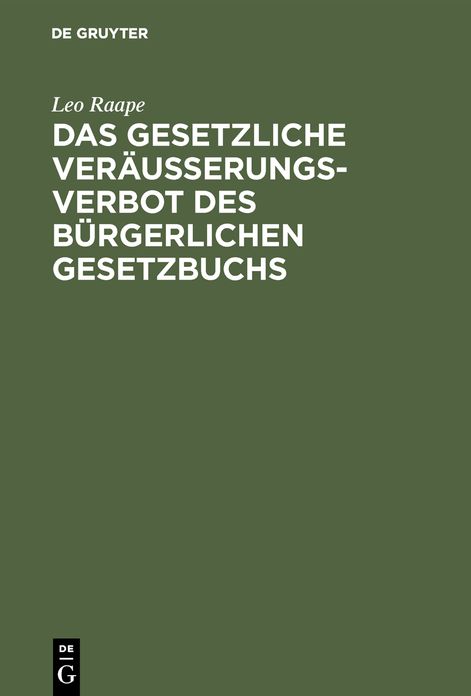 Das gesetzliche VerÃ¤uÃerungsverbot des BÃ¼rgerlichen Gesetzbuchs