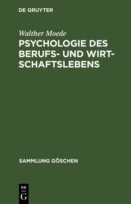 Psychologie Des Berufs- Und Wirtschaftslebens