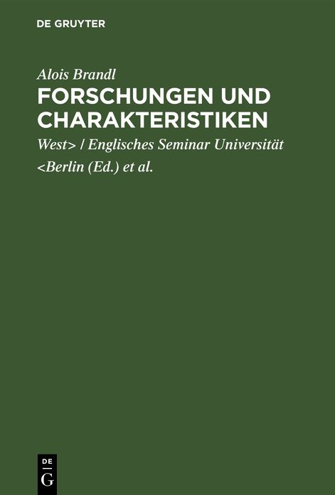 Forschungen und Charakteristiken von Alois Brandl
