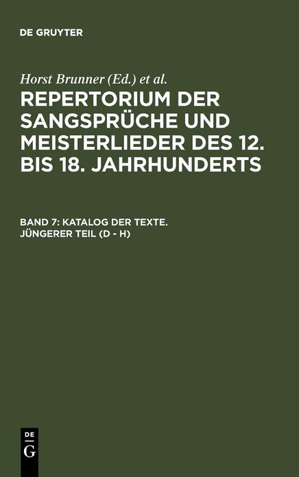 Katalog der Texte. Jungerer Teil (D - H)