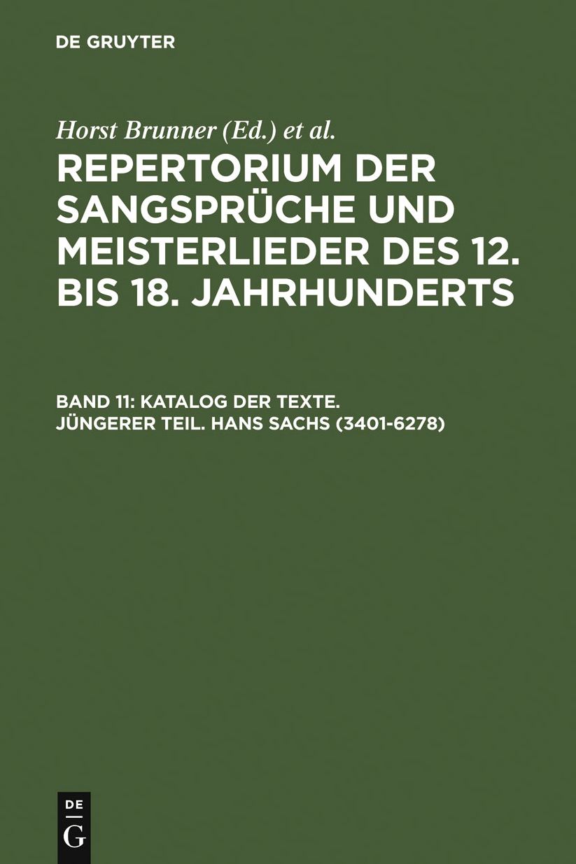 Katalog der Texte. Jungerer Teil. Hans Sachs (3401-6278)