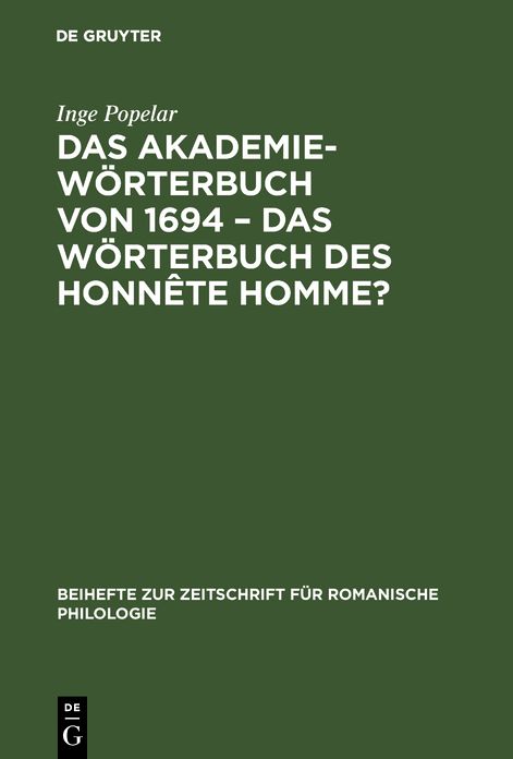 Das Akademieworterbuch von 1694 - das Worterbuch des Honnete Homme?