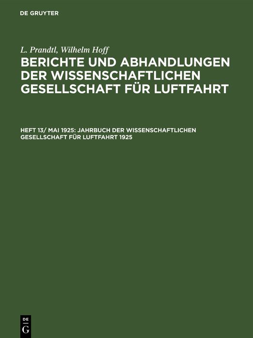 Jahrbuch der Wissenschaftlichen Gesellschaft fï¿½r Luftfahrt 1925