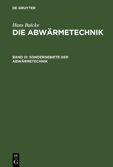 Sondergebiete der Abwï¿½rmetechnik