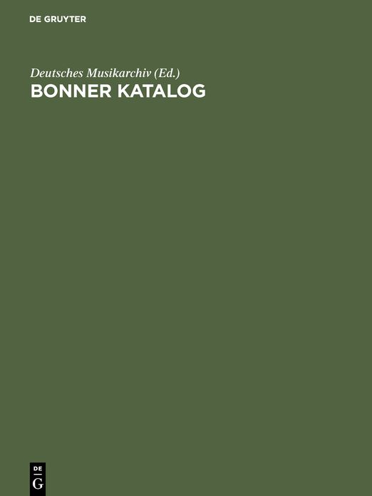 Bonner Katalog: Verzeichnis reversgebundener musikalischer Auffuhrungsmateriale