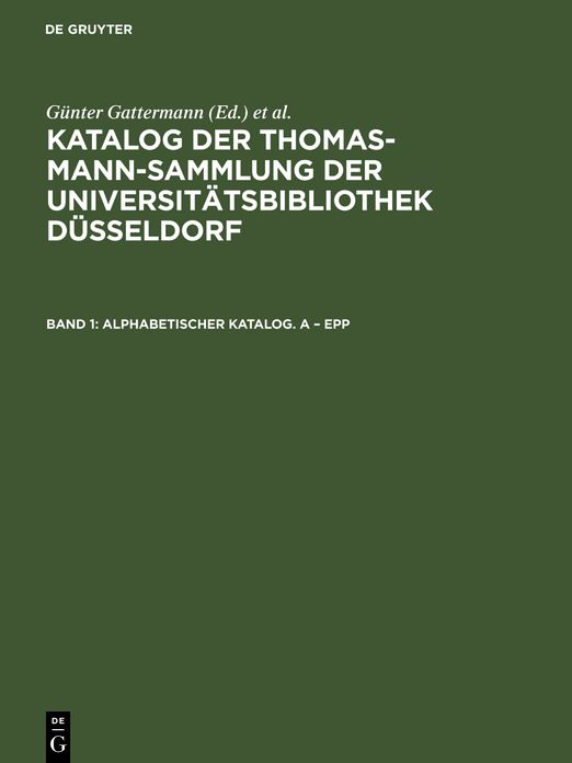 KATALOG THOMAS-MANN-SAMMLUNG BD.1