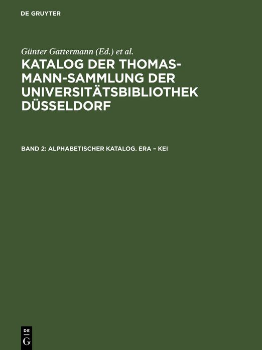KATALOG THOMAS-MANN-SAMMLUNG BD.2