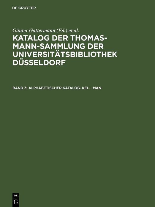 KATALOG THOMAS-MANN-SAMMLUNG BD.3